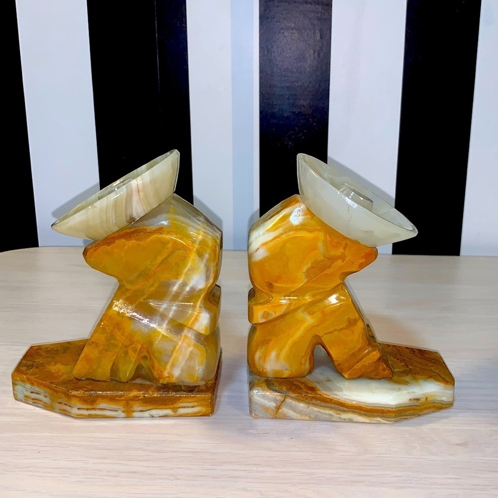 Solid Carved Stone/Rock Sleeping Man in Sombrero Book Ends Vintage Home Decor